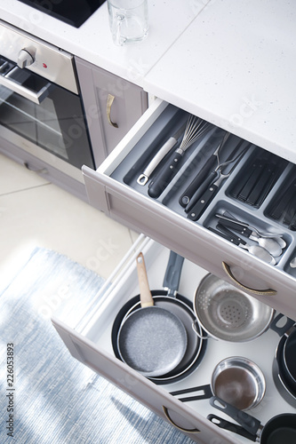 Set of clean kitchenware an...