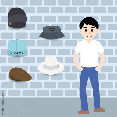 A character for your project. Vector illustration in a flat style Vector set of man and woman hats. Illustration with different types of hats