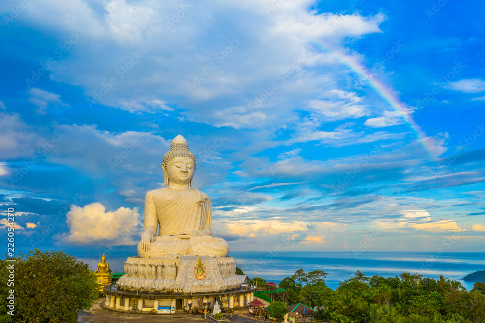 Fototapeta premium areial view amazing rainbow cover Phuket big Buddha..Phuket Big Buddha is one of the island most important and revered landmarks on the island.