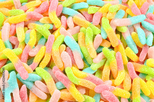 Juicy colorful jelly sweets. Gummy candies. Snakes.