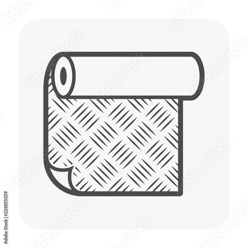 Linoleum or lino floor cover material with ....... pattern vector icon design. That is a roll of flexible floor finishing or paving material to decoration interior of home or building.