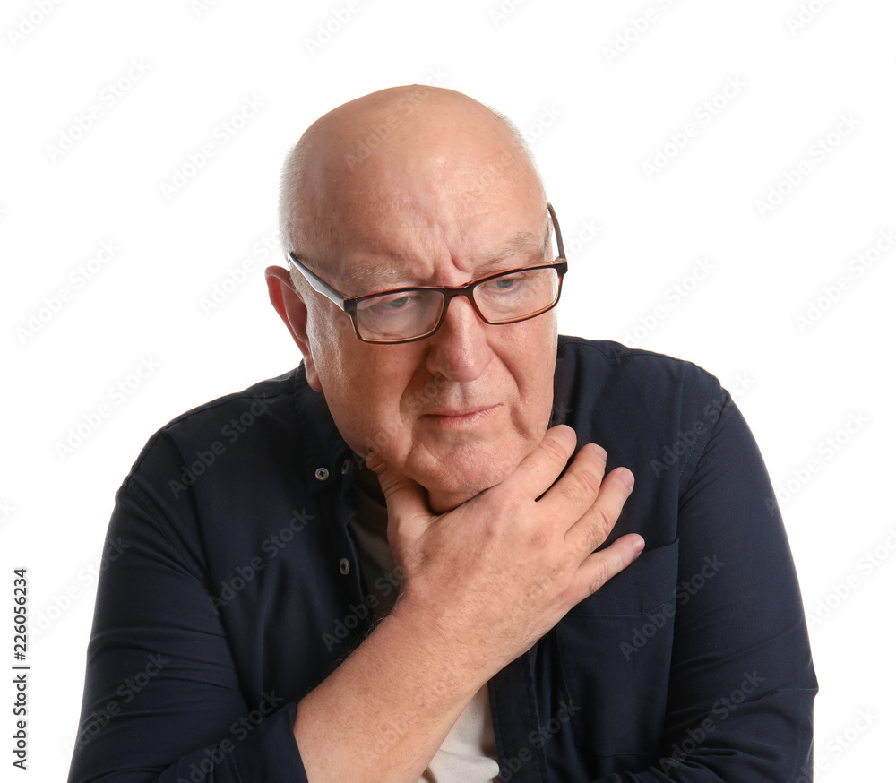 Depressed elderly man on white background Depressed elderly man on white background