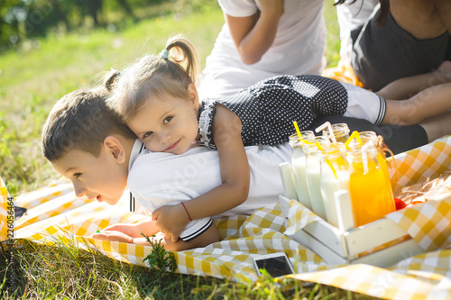Kids having fun outdoors. Family picnic