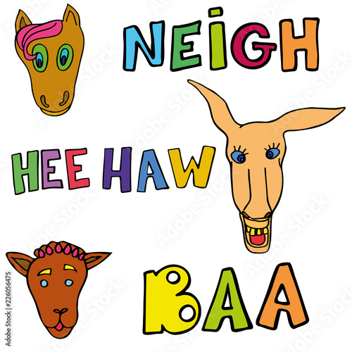 Set of doodle funny and cute animals