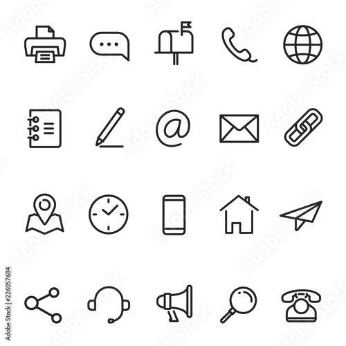 Contact us, business communication line icon set