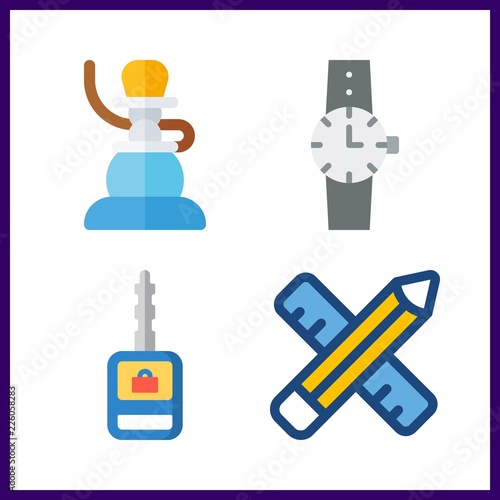 4 steel icon. Vector illustration steel set. watch and utensils icons for steel works