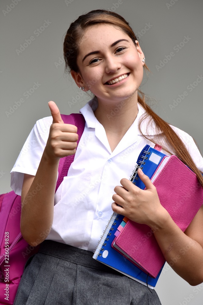 Catholic Colombian Female Student With Thumbs Up