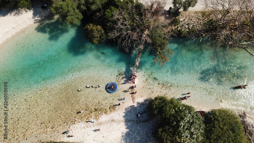 Aerial drone photo of famous river and Springs of Acherontas with natural beauty and emerald crystal clear waters, Epirus, Greece