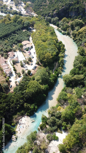 Aerial drone photo of famous river and Springs of Acherontas with natural beauty and emerald crystal clear waters, Epirus, Greece photo