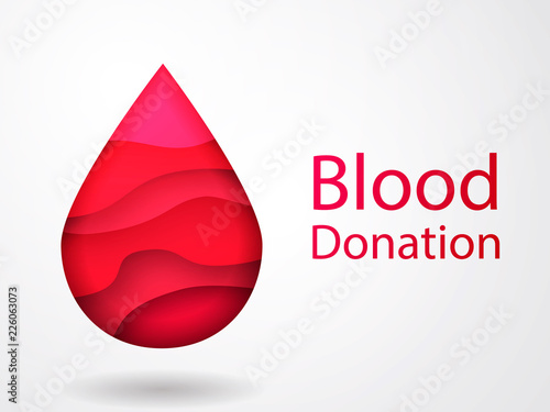 Drop of blood with 3d paper cut effect. Vector illustration