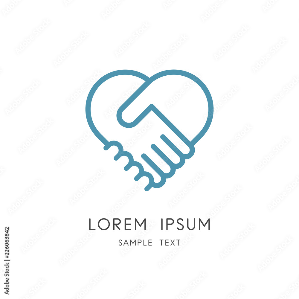 Business handshake outline logo - two hands make a deal and heart symbol. Partnership, cooperation and teamwork, love and relationship vector icon. Business handshake outline logo - two hands make a deal and heart symbol. Partnership, cooperation and teamwork, love and relationship vector icon.