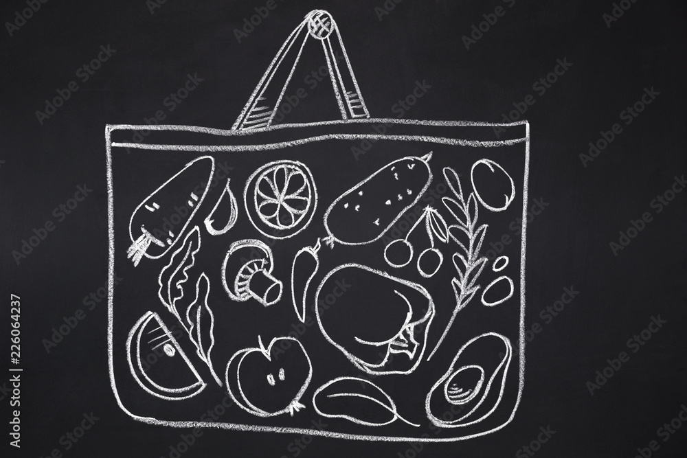 Fototapeta Torba z warzywami rysowane na pokładzie kredy