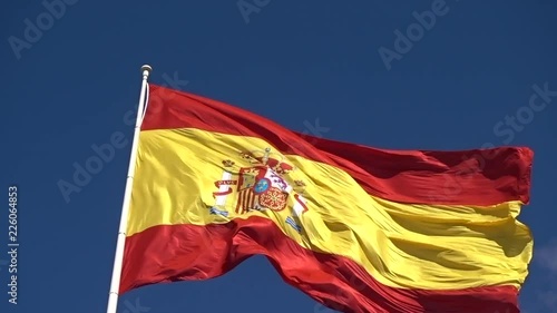 Close up of Spain flag slow waving on wind