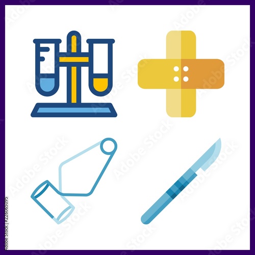 4 medicine icon. Vector illustration medicine set. test tube and band aid icons for medicine works