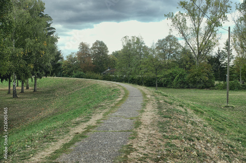 Mannheim Seckenheim bridge Neckar path way nature cloud sky