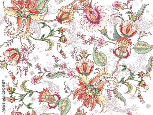  Tropical fantasy floral seamless pattern
