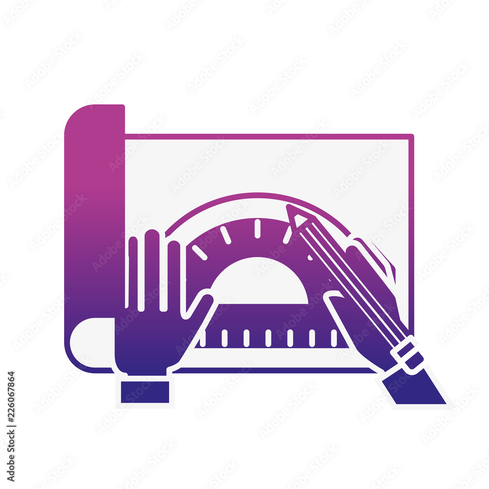 Fototapeta premium graphic designer hands working with protractor and pencil