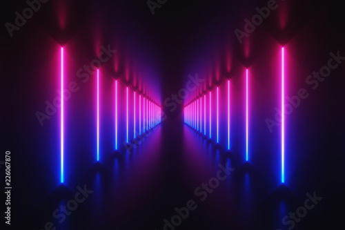 Fotografie, Obraz Futuristic Sci-Fi Abstract Blue And Purple Neon Light Shapes On Black Background