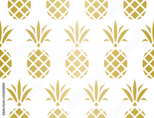 Modern Pineapple Background. Golden Pattern Endless.