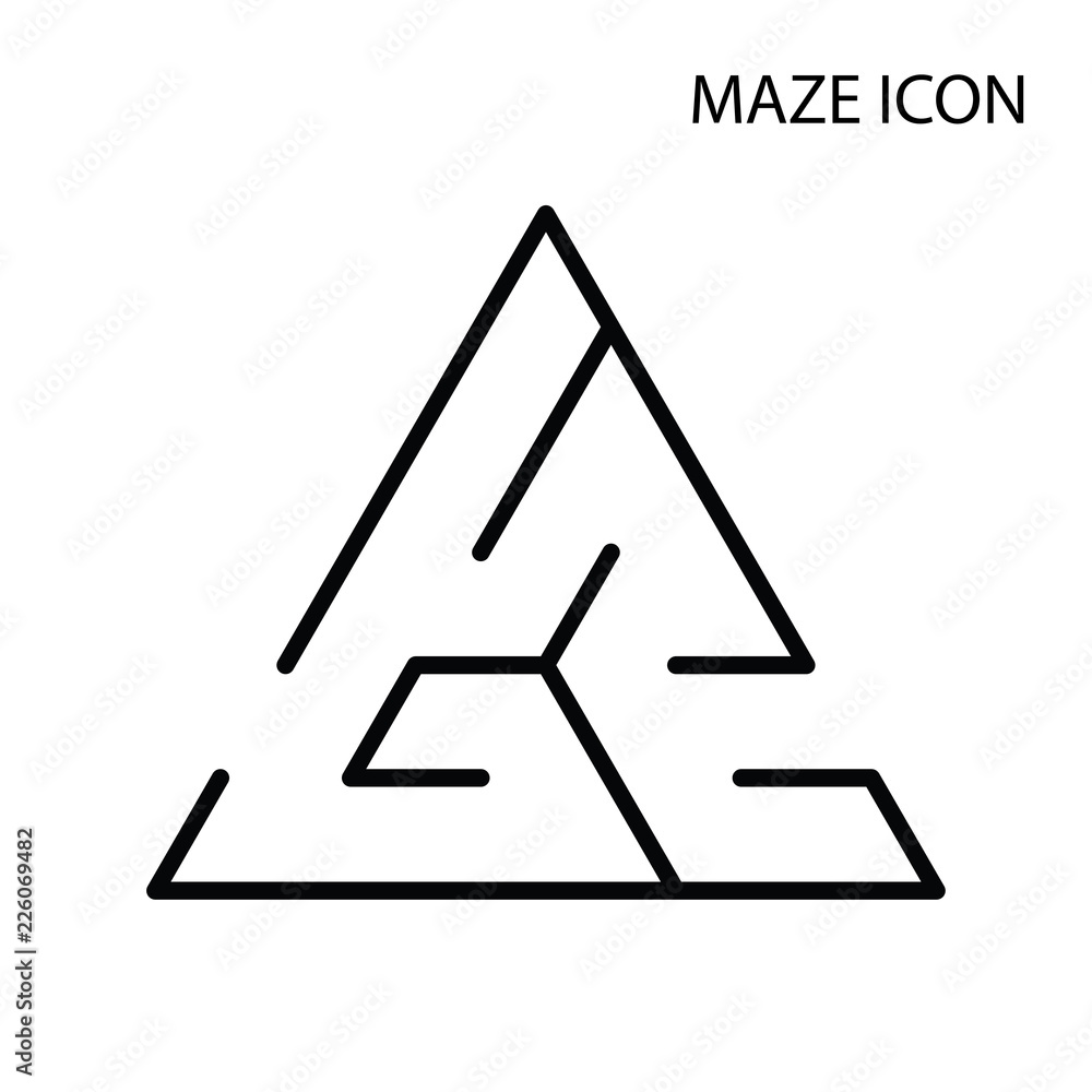 Maze game icon,black triangle labyrinth isolated on white background Maze game icon,black triangle labyrinth isolated on white background