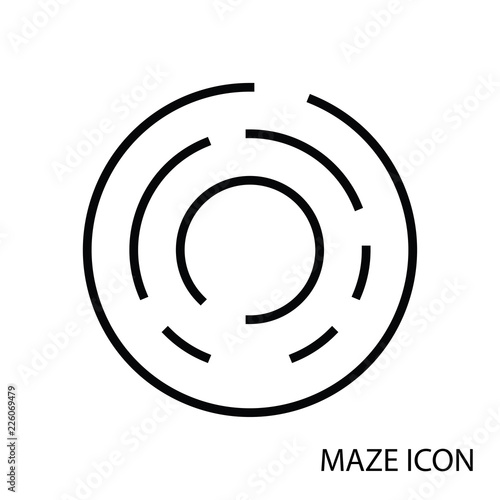 Maze game icon,black circle labyrinth isolated on white background,