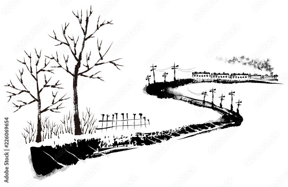 Sketch of railroad on white background