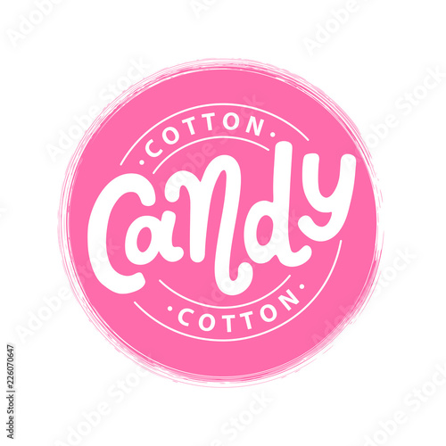 Cotton candy. Text logo lettering. Hand drawn vector illustration.