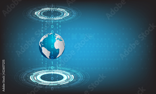 vector tech circle and earth globe  design on blue background.