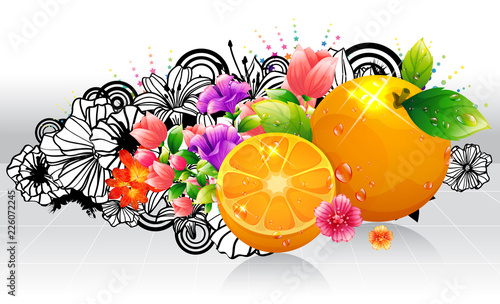 Oranges fruit with flora design