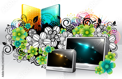 Digital frame with flora design