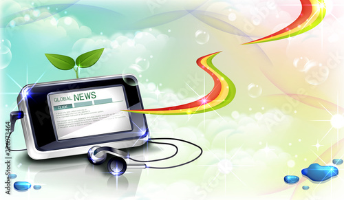 Global news on mobile screen and headphone