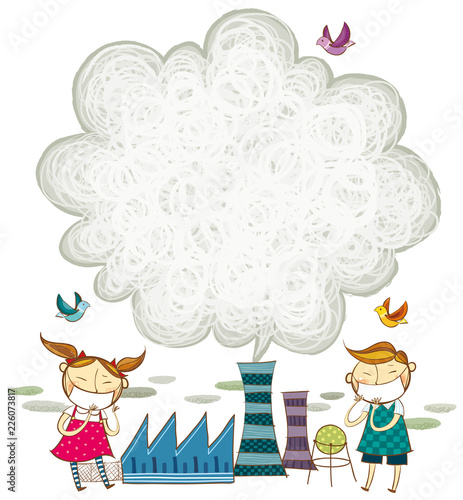 Children wearing mask on mouth because of air pollution