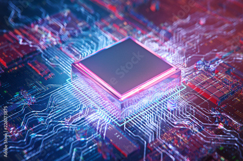 AI. Circuit board. Technology background. Central Computer Processors CPU concept. Motherboard digital chip. Tech science background. Integrated communication processor. 3D illustration photo