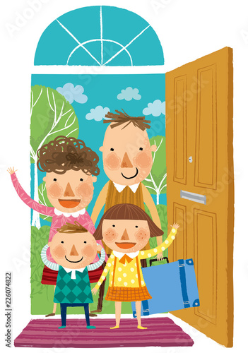 Family arriving at home