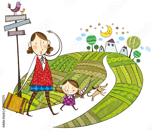 Mother & daughter far from the house