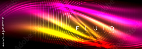 Neon glowing fluid wave lines, magic energy space light concept, abstract background wallpaper design