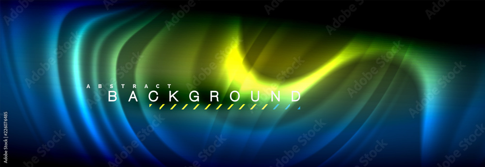 Neon glowing fluid wave lines, magic energy space light concept, abstract background wallpaper design Neon glowing fluid wave lines, magic energy space light concept, abstract background wallpaper design