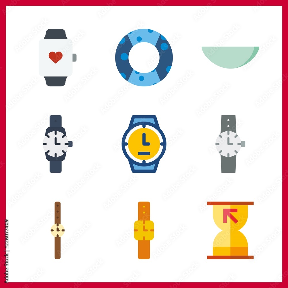 Fototapeta premium 9 clock icon. Vector illustration clock set. saving round and sand clock icons for clock works