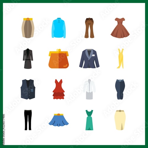 clothes icon. trousers and dress vector icons in clothes set. Use this illustration for clothes works.