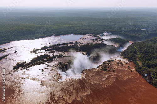 Top view of the Iguazu waterfalls, parana river and huge rainforest spaces. photo