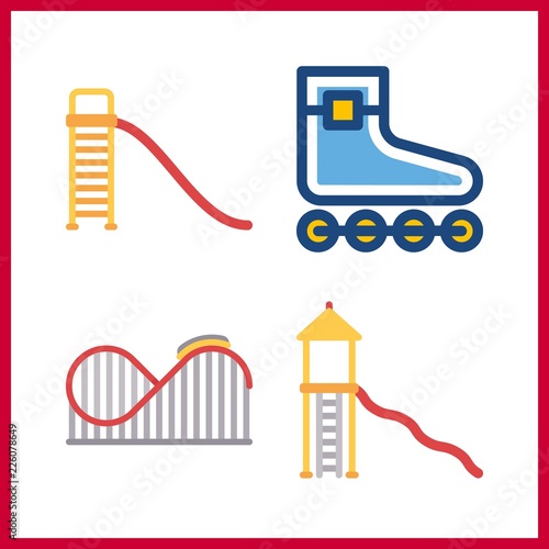 4 roller icon. Vector illustration roller set. roller slide and roller coaster icons for roller works