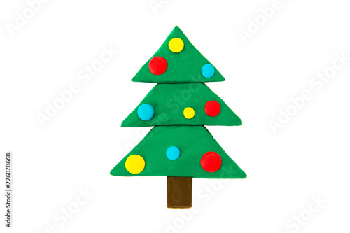 Plasticine christmas tree on white background. Isolated pattern on white. Spruce