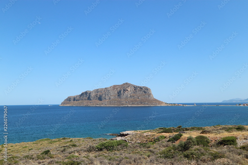 View to magnifisent Monemvasia island and Mediterranean sea, Peloponnese, Greece