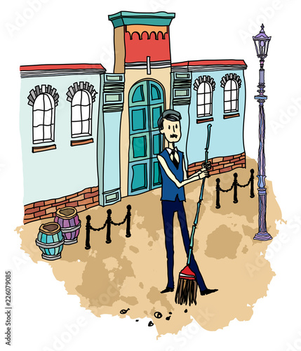 Street cleaner sweeping road