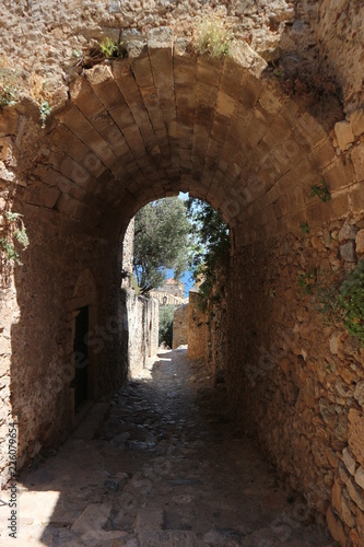 Arch on a medieval street  Monemvasia  Peloponnese  Greece