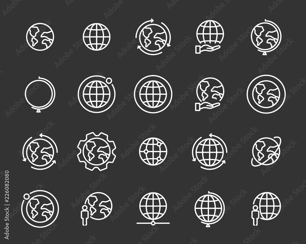 set of world map vector line icons, such as map, way, globe set of world map vector line icons, such as map, way, globe