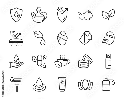 set of healthy skin care  icons, such as, mask,sun block, skin care,