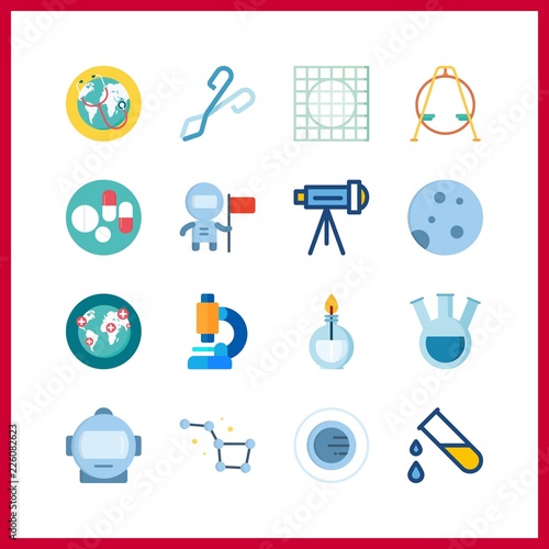 science vector icons set. crucible tongs, orbit, astronaut and test tube in this set.
