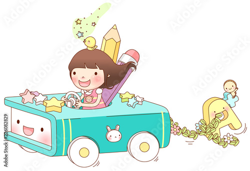 Girl driving car with A plus sign