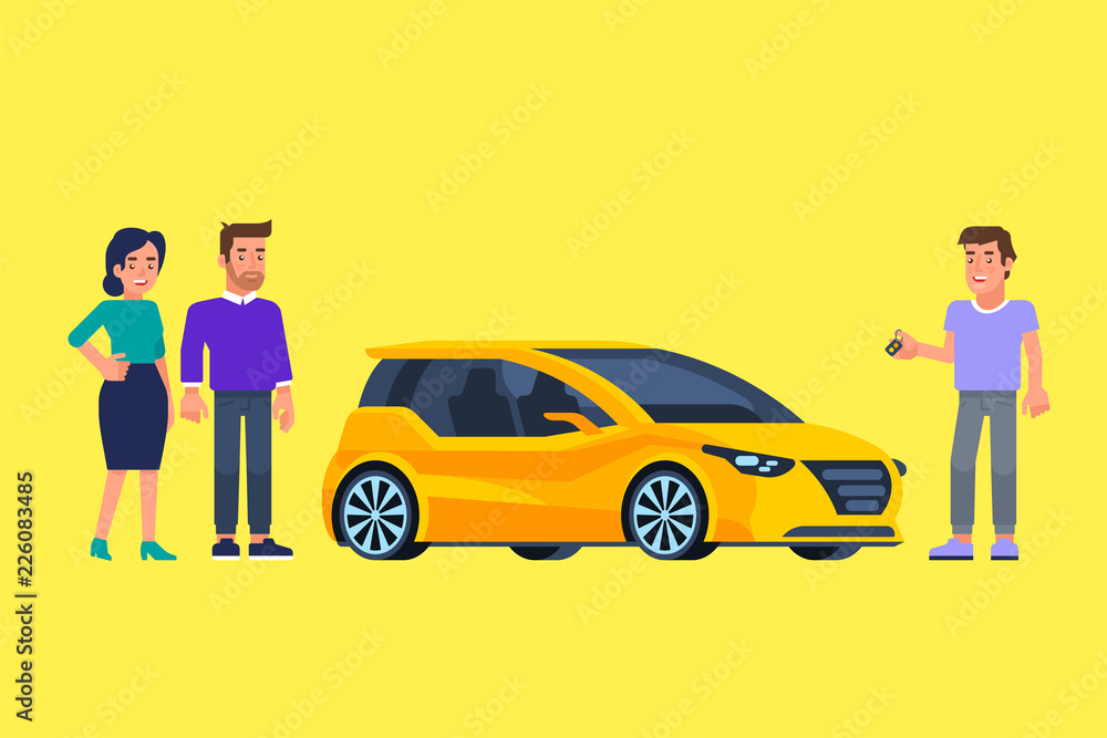Carpool and car sharing. Happy people in front of the car. Carpool and car sharing. Happy people in front of the car.